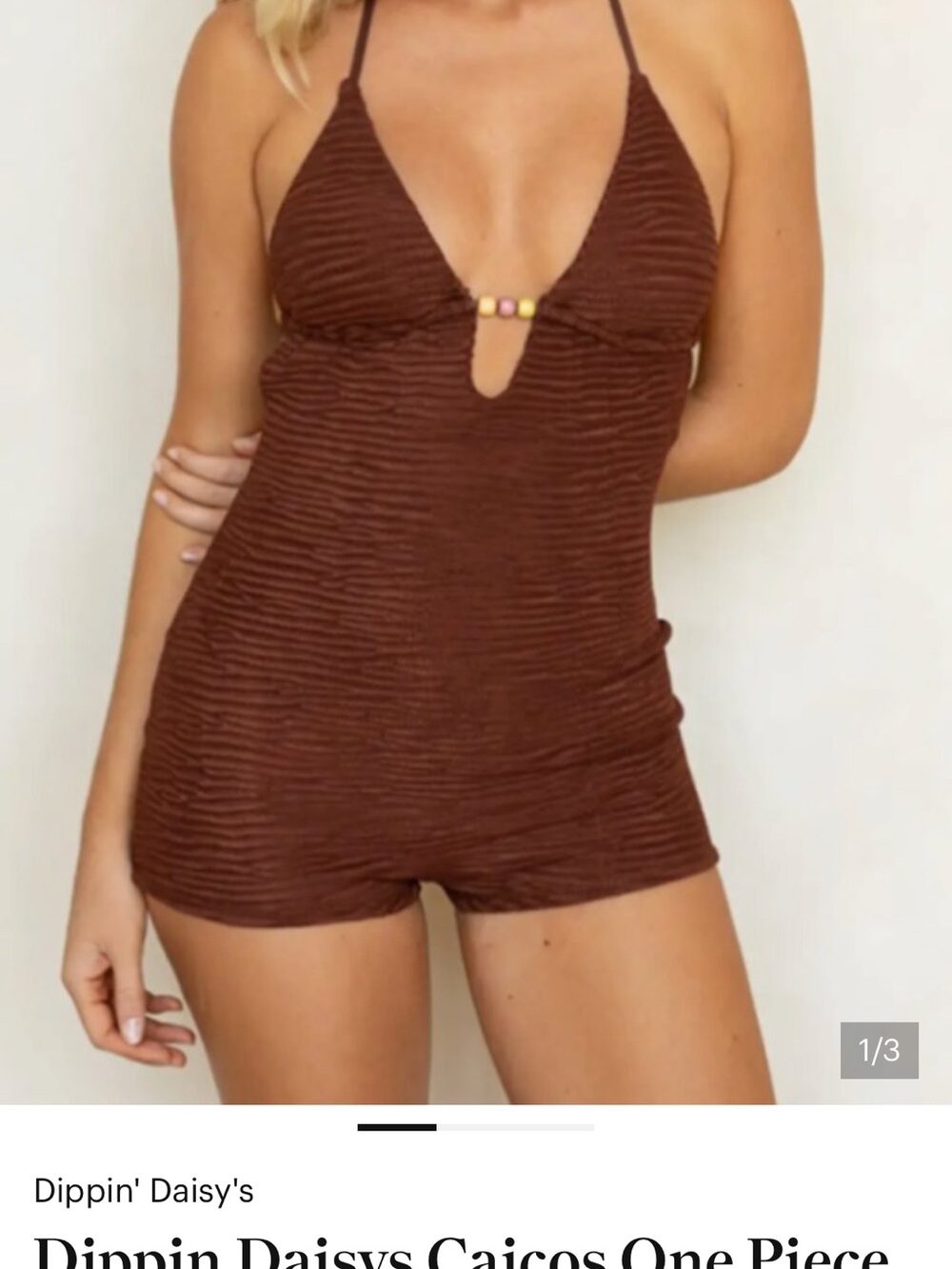 Dippin' Daisy's Chocolate Brown Ribbed Halter One-Piece worn once